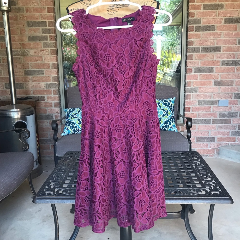 Jodi Kristopher Wine Lace Sleeveless Dress XS
